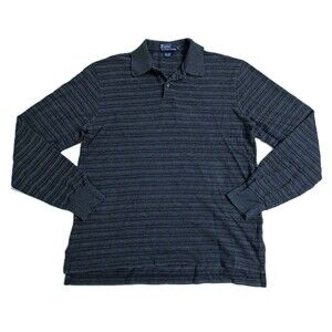 Polo Ralph Lauren Men' Medium Long Sleeve Polo Shirt Gray Striped Vintage Rugby